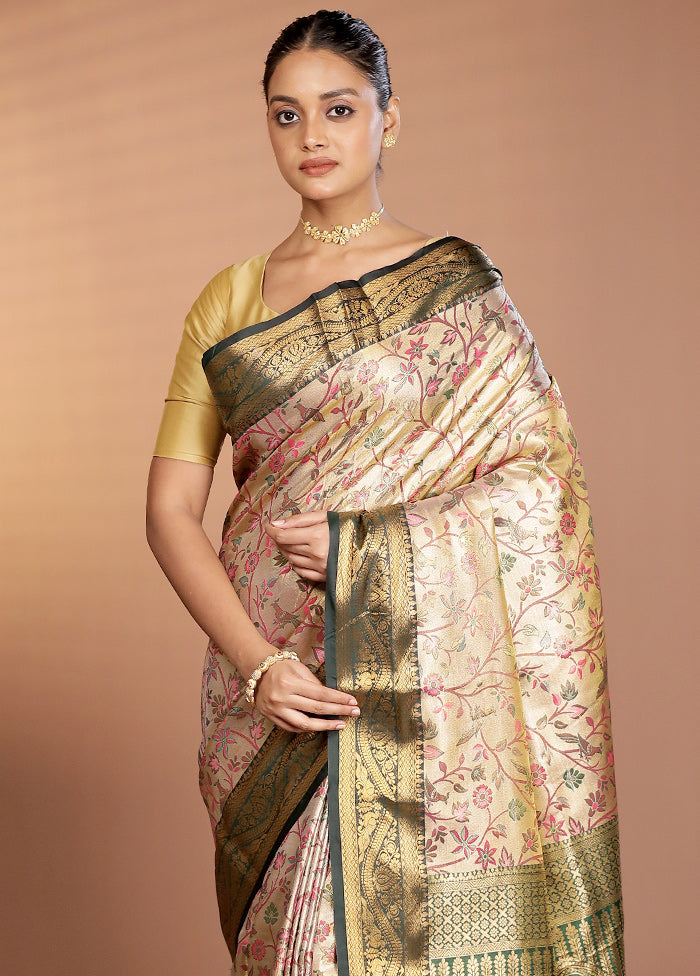 Gold Kanjivaram Silk Saree With Blouse Piece