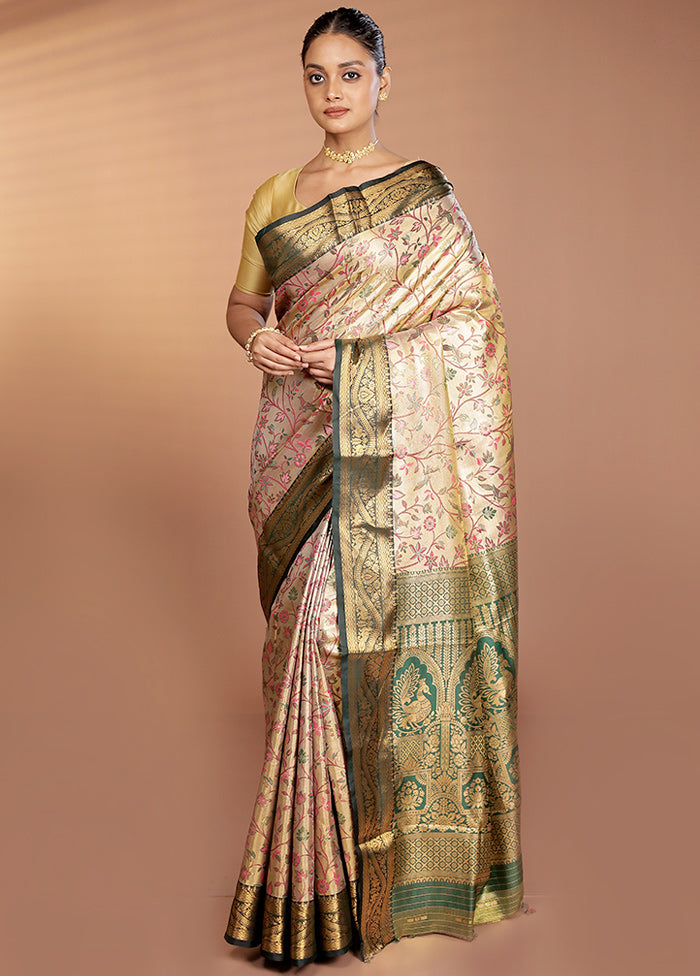 Gold Kanjivaram Silk Saree With Blouse Piece