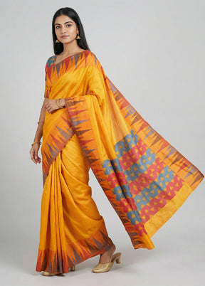 Yellow Kanjivaram Silk Saree With Blouse Piece