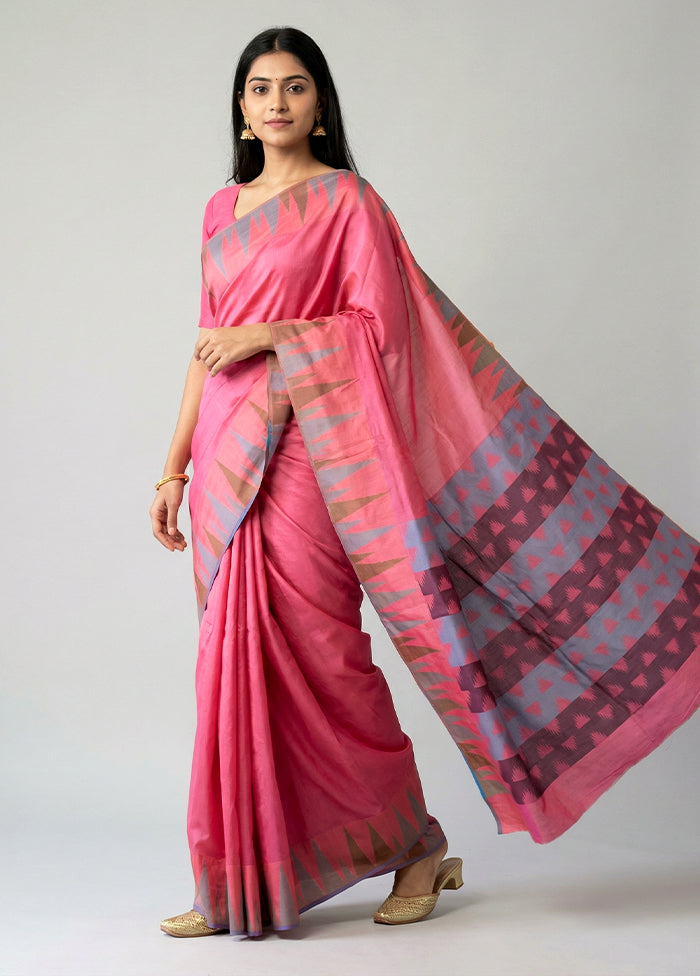 Pink Kanjivaram Silk Saree With Blouse Piece