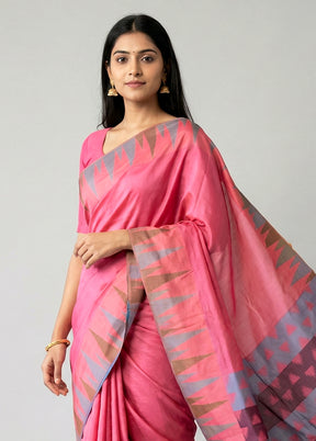 Pink Kanjivaram Silk Saree With Blouse Piece