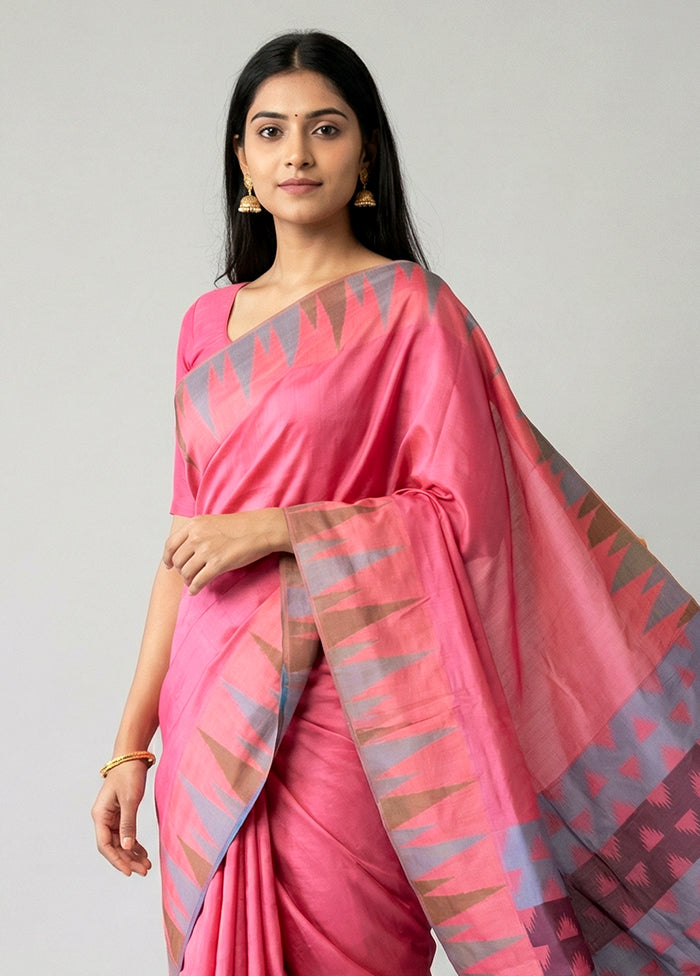 Pink Kanjivaram Silk Saree With Blouse Piece