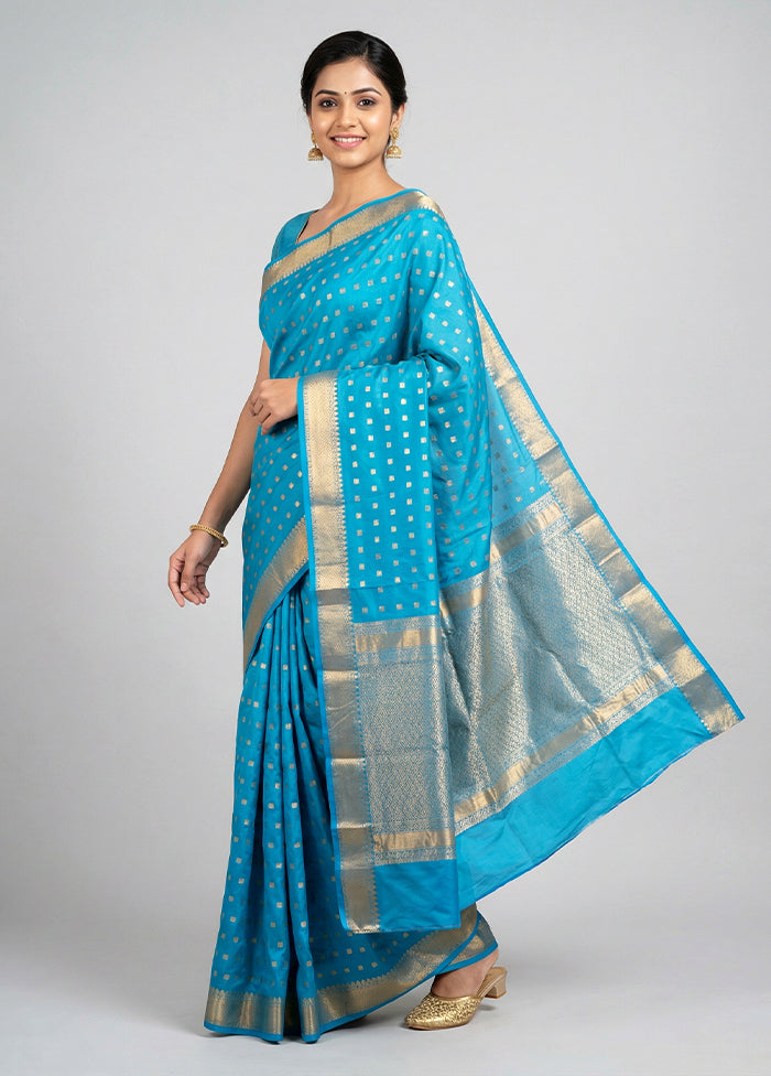 Blue Kanjivaram Silk Saree With Blouse Piece