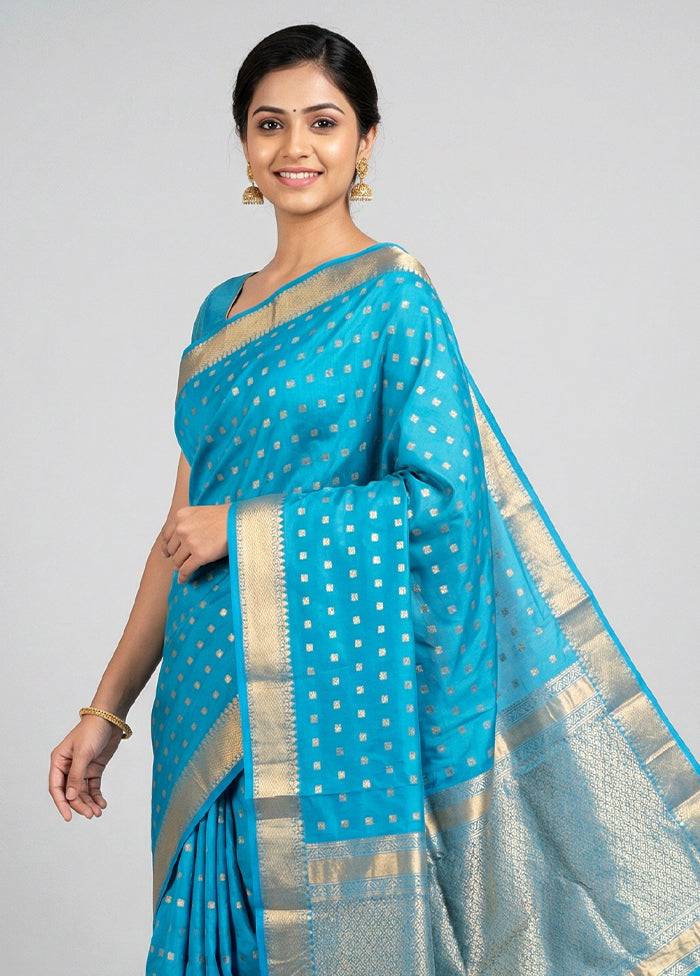 Blue Kanjivaram Silk Saree With Blouse Piece
