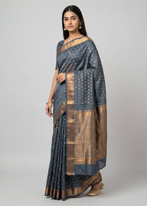 Grey Kanjivaram Silk Saree With Blouse Piece