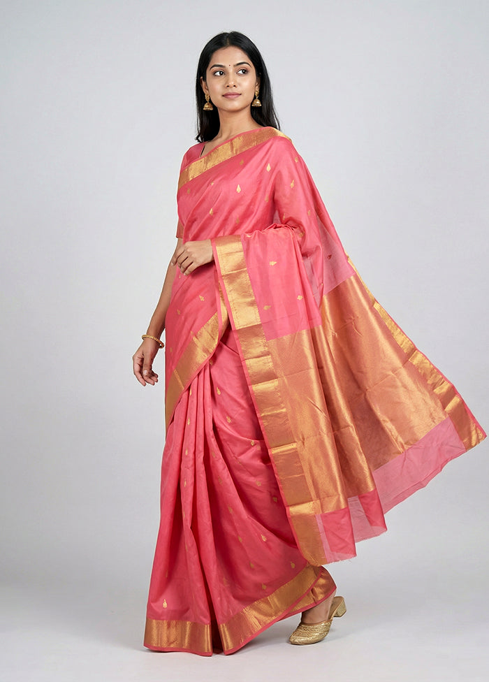 Pink Kanjivaram Silk Saree With Blouse Piece