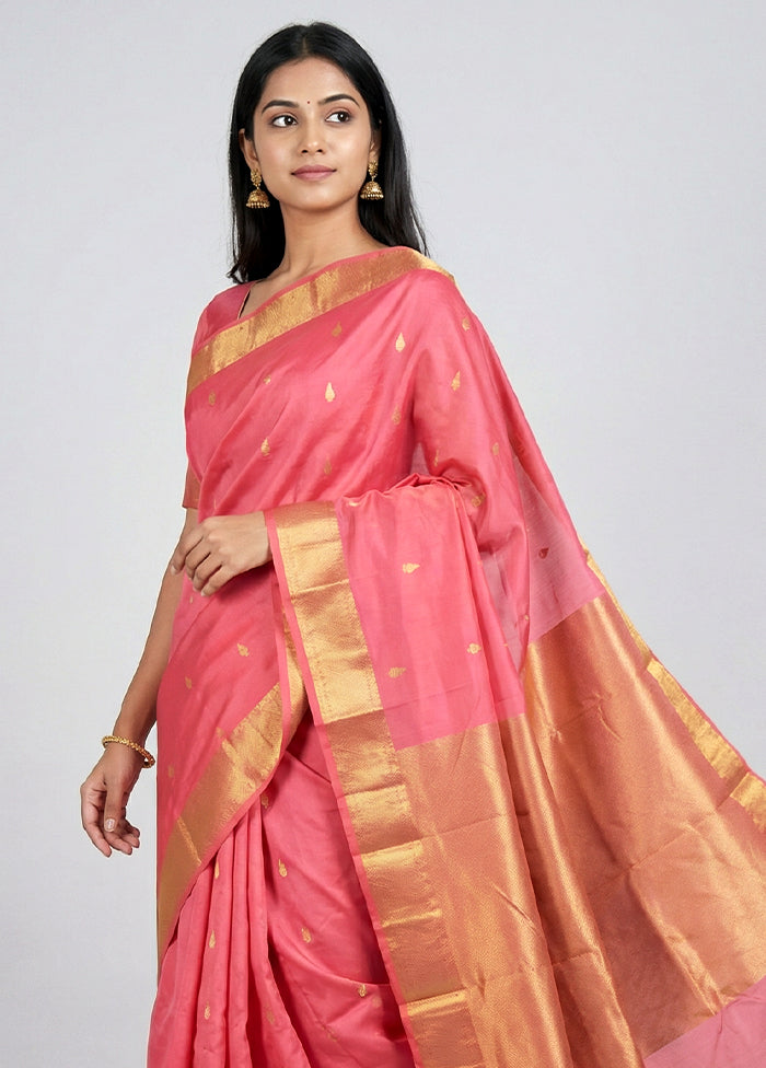 Pink Kanjivaram Silk Saree With Blouse Piece
