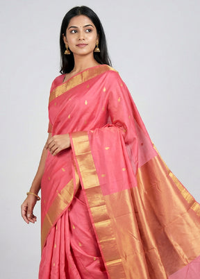 Pink Kanjivaram Silk Saree With Blouse Piece