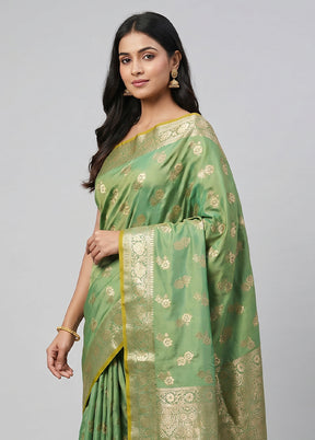 Green Dupion Silk Saree With Blouse Piece