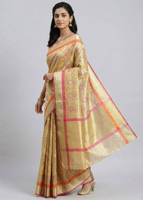 Cream Kora Silk Saree With Blouse Piece