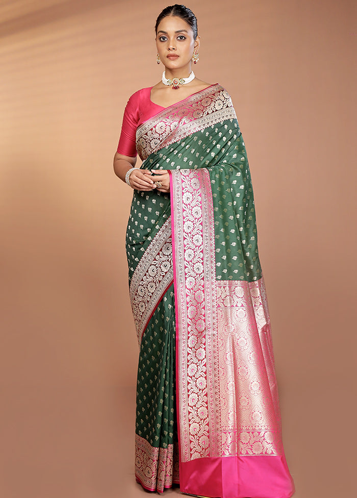 Green Uppada Silk Saree With Blouse Piece