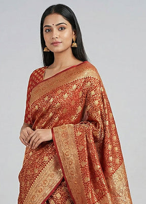 Maroon Handloom Tanchoi Pure Silk Saree With Blouse Piece