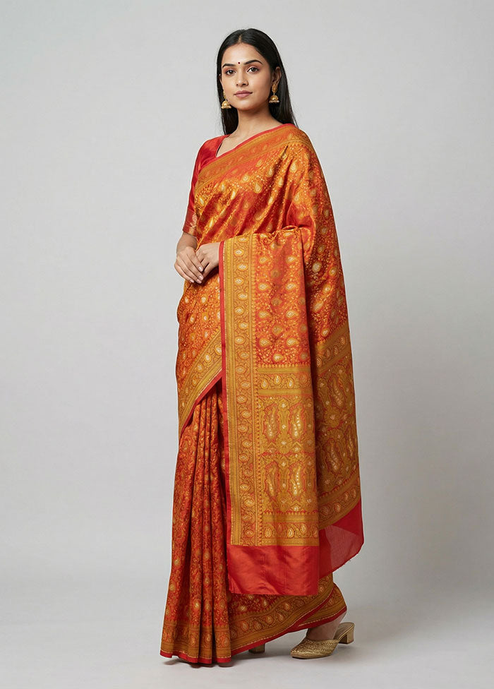 Red Handloom Tanchoi Pure Silk Saree With Blouse Piece