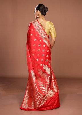 Red Banarasi Silk Saree With Blouse Piece