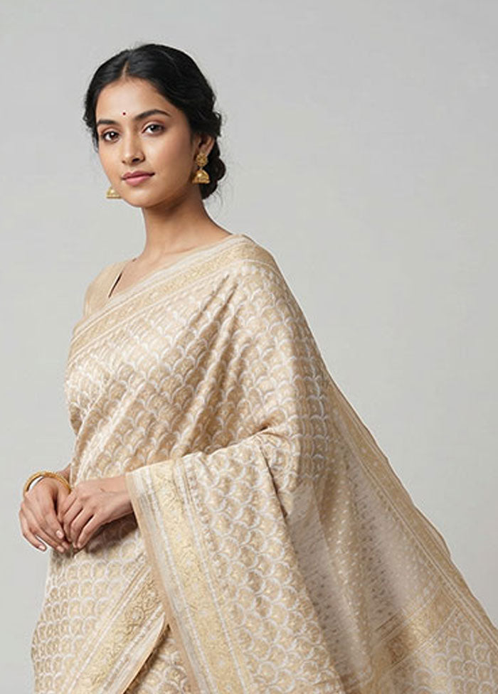 Cream Tissue Silk Saree With Blouse Piece