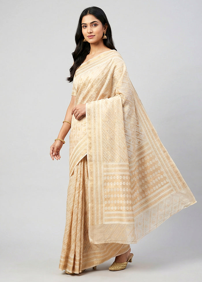 White Kora Silk Saree With Blouse Piece