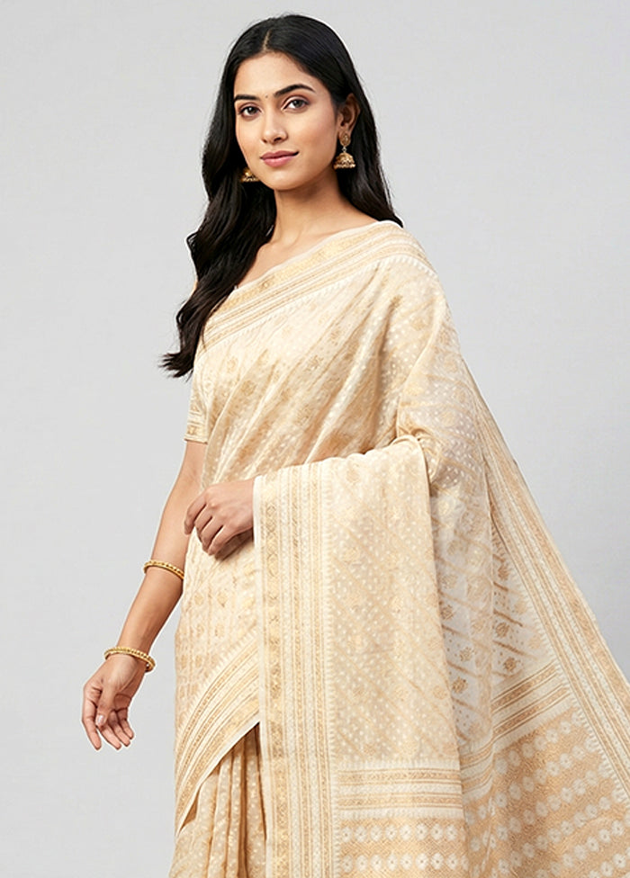 White Kora Silk Saree With Blouse Piece