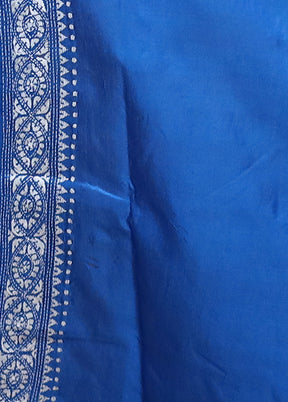 Blue Handloom Kantha Stitch Pure Silk Saree With Blouse Piece