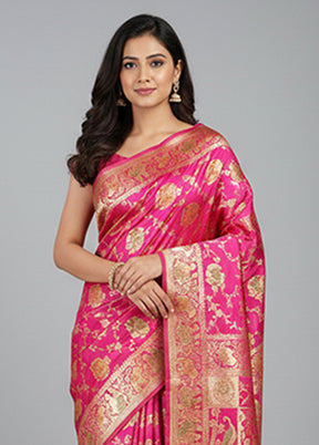 Pink Handloom Banarasi Pure Silk Saree With Blouse Piece