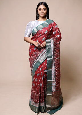Maroon Chanderi Cotton Saree With Blouse Piece