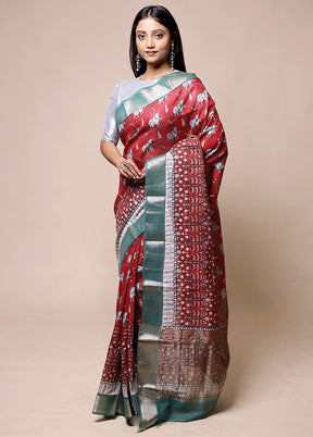 Maroon Chanderi Cotton Saree With Blouse Piece