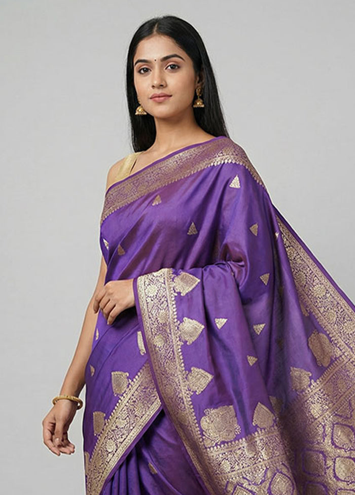 Purple Dupion Silk Saree With Blouse Piece