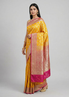 Yellow Handloom Banarasi Pure Silk Saree With Blouse Piece