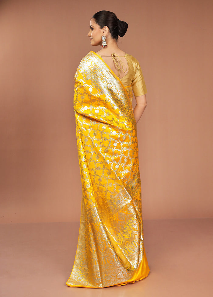 Yellow Banarasi Silk Saree With Blouse Piece