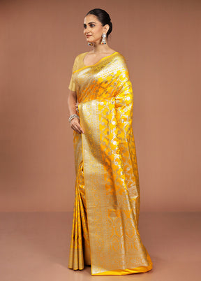 Yellow Banarasi Silk Saree With Blouse Piece