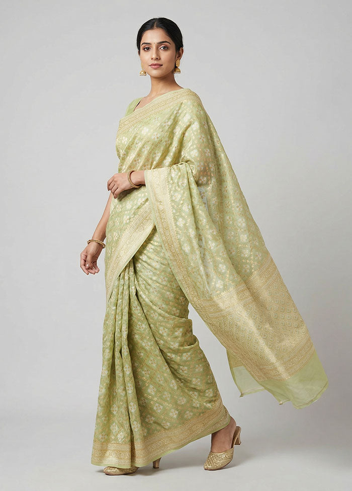 Green Pure Cotton Saree With Blouse Piece