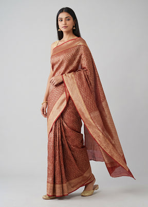 Maroon Pure Cotton Saree With Blouse Piece