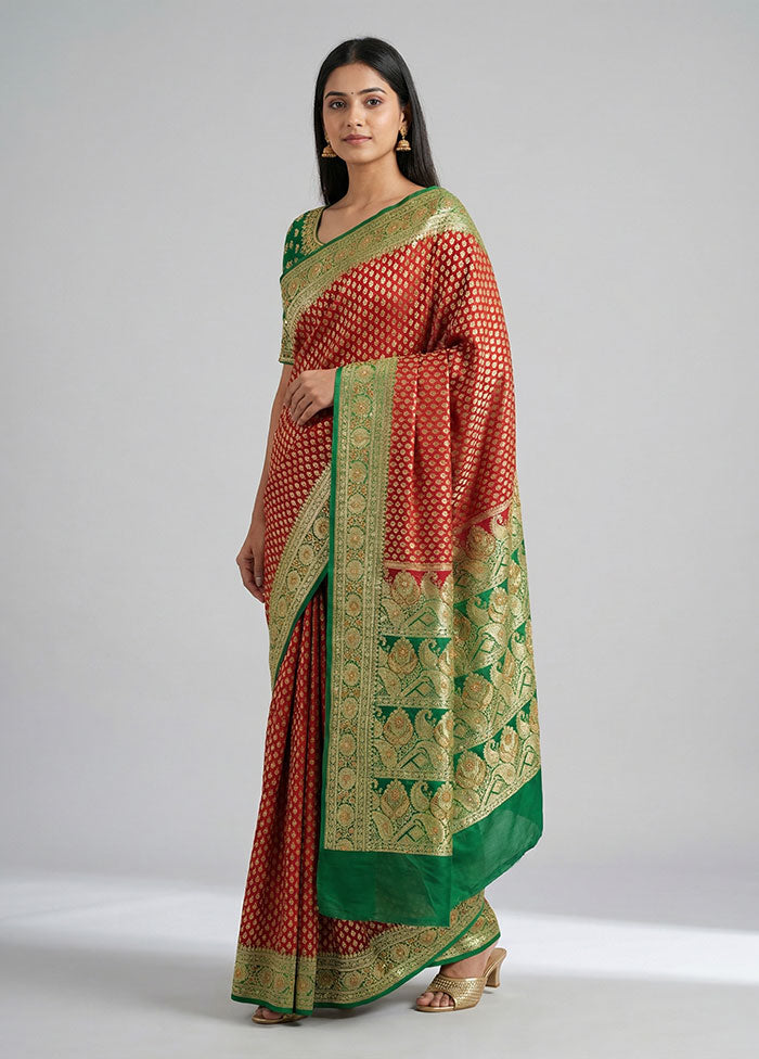 Maroon Handloom Banarasi Pure Silk Saree With Blouse Piece