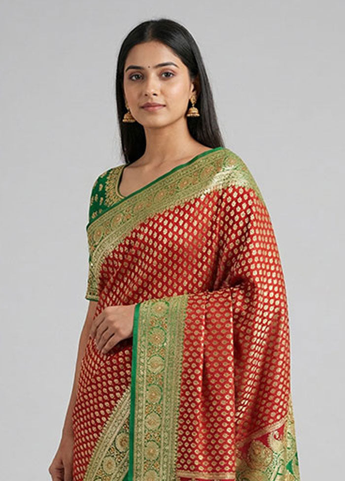 Maroon Handloom Banarasi Pure Silk Saree With Blouse Piece