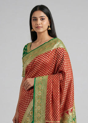 Maroon Handloom Banarasi Pure Silk Saree With Blouse Piece