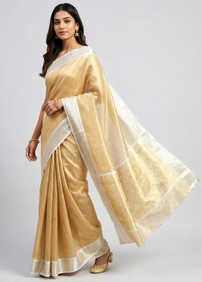 Yellow Tissue Silk Saree With Blouse Piece