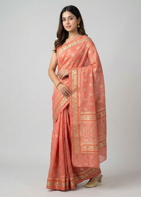 Pink Kora Silk Saree With Blouse Piece