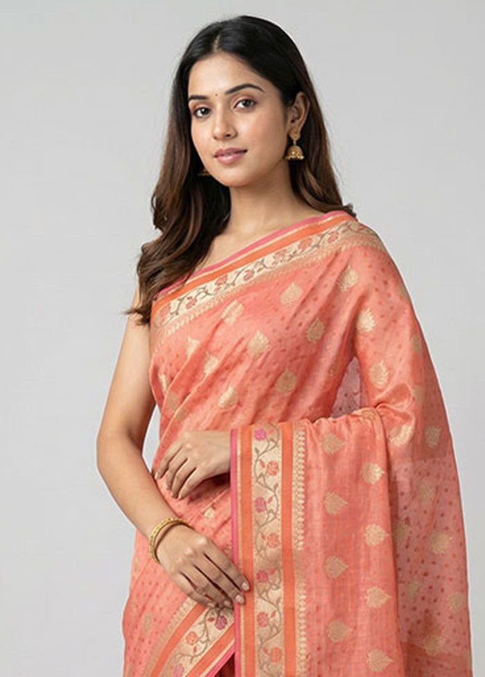 Pink Kora Silk Saree With Blouse Piece