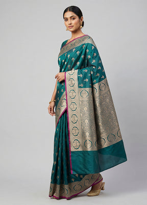 Blue Katan Silk Saree With Blouse Piece