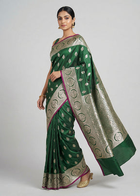 Green Katan Silk Saree With Blouse Piece