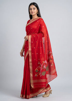 Red Jamdani Cotton Saree Without Blouse Piece