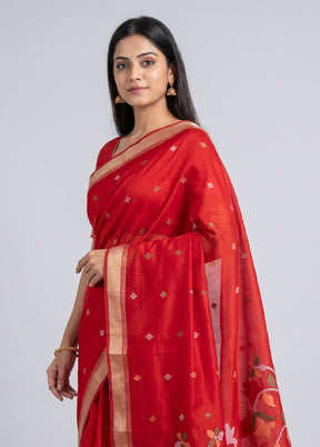 Red Jamdani Cotton Saree Without Blouse Piece