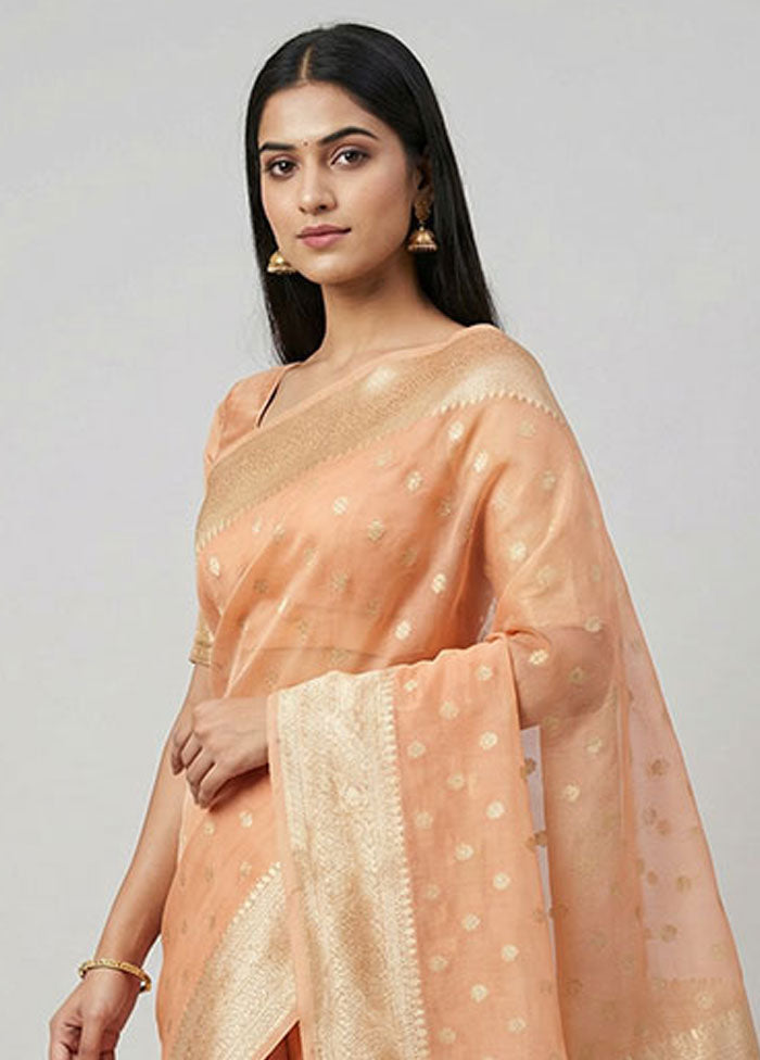Orange Organza Saree With Blouse Piece