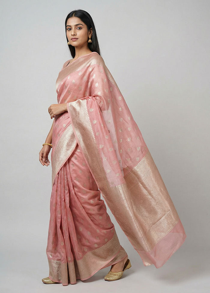 Pink Organza Saree With Blouse Piece