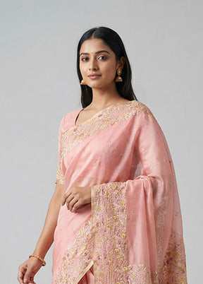 Pink Organza Saree With Blouse Piece