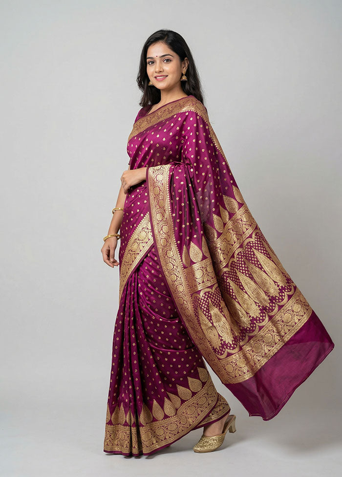 Maroon Banarasi Silk Saree With Blouse Piece