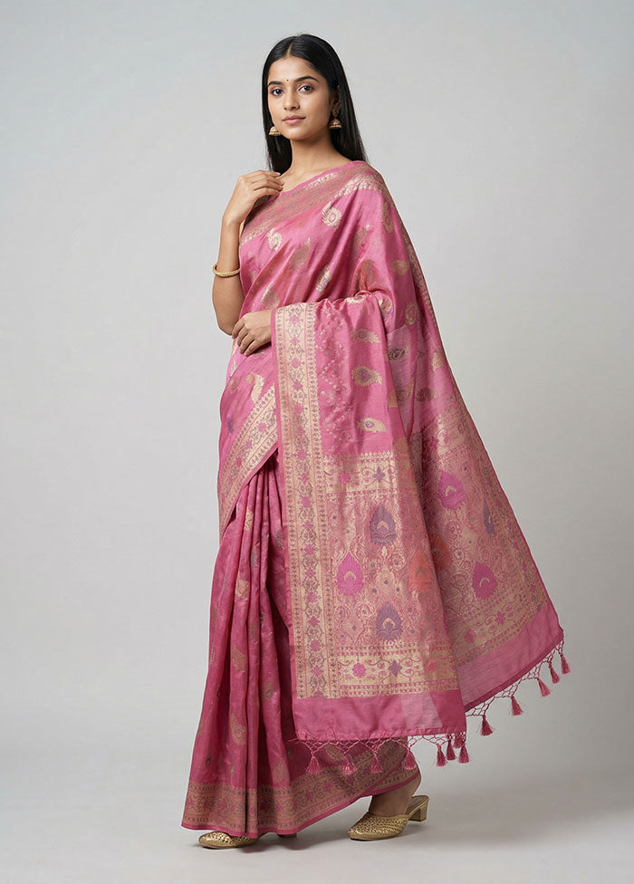 Pink Dupion Silk Saree With Blouse Piece