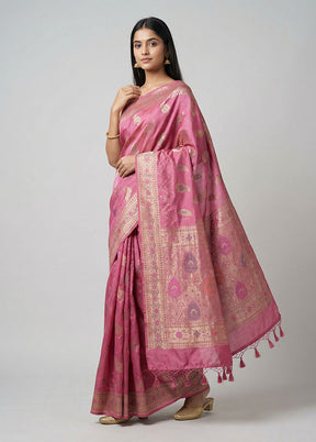 Pink Dupion Silk Saree With Blouse Piece