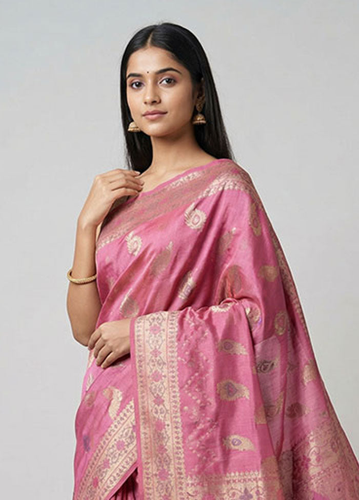 Pink Dupion Silk Saree With Blouse Piece