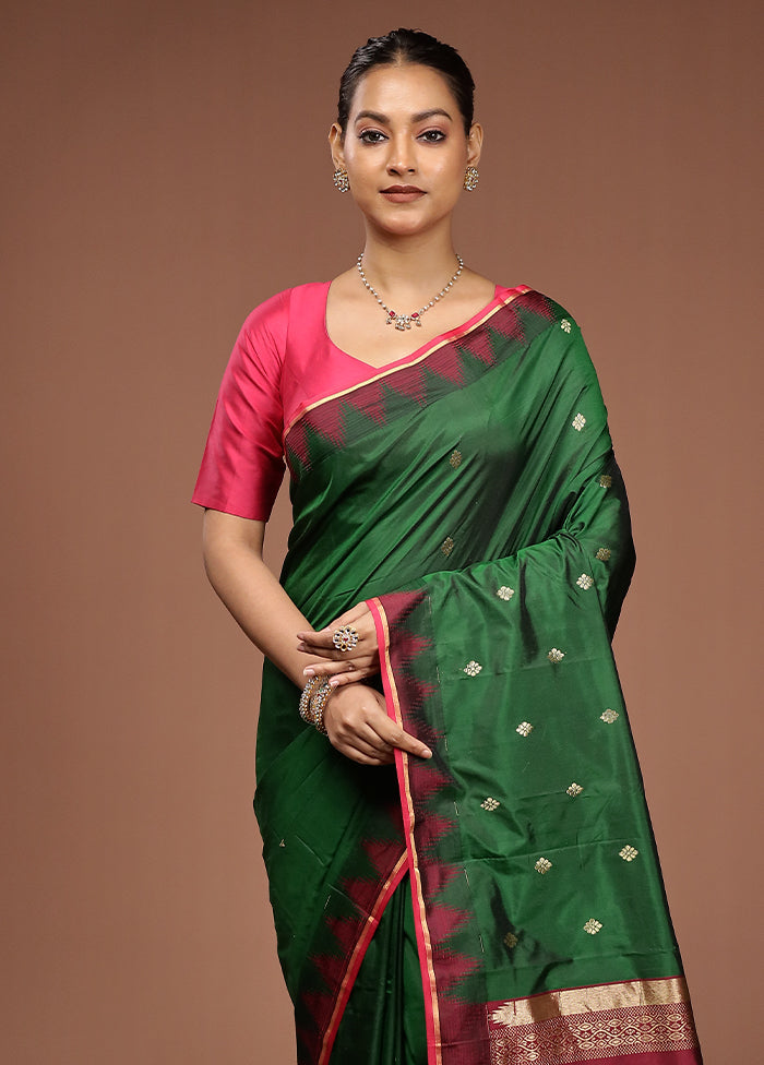 Green Kanjivaram Silk Saree With Blouse Piece