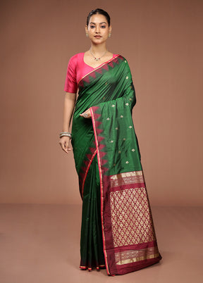 Green Kanjivaram Silk Saree With Blouse Piece